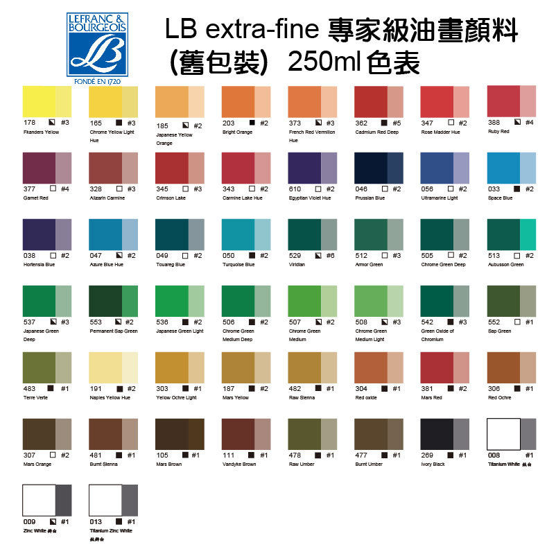 LB專家級油畫顏料(舊包裝)-250ml色表 790x790