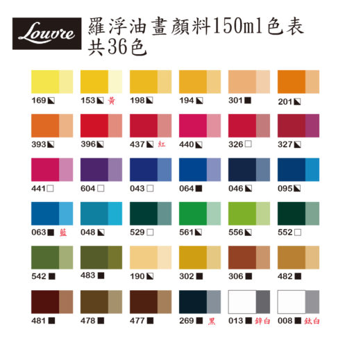 Louvre oil 150ml - color chart